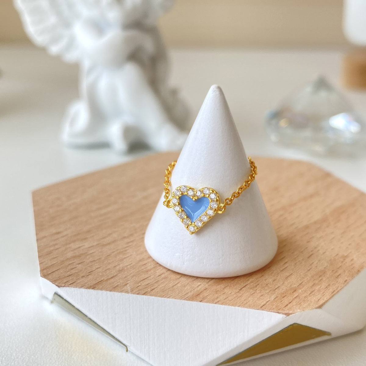 Anillo corazón azul chapeado oro 18K