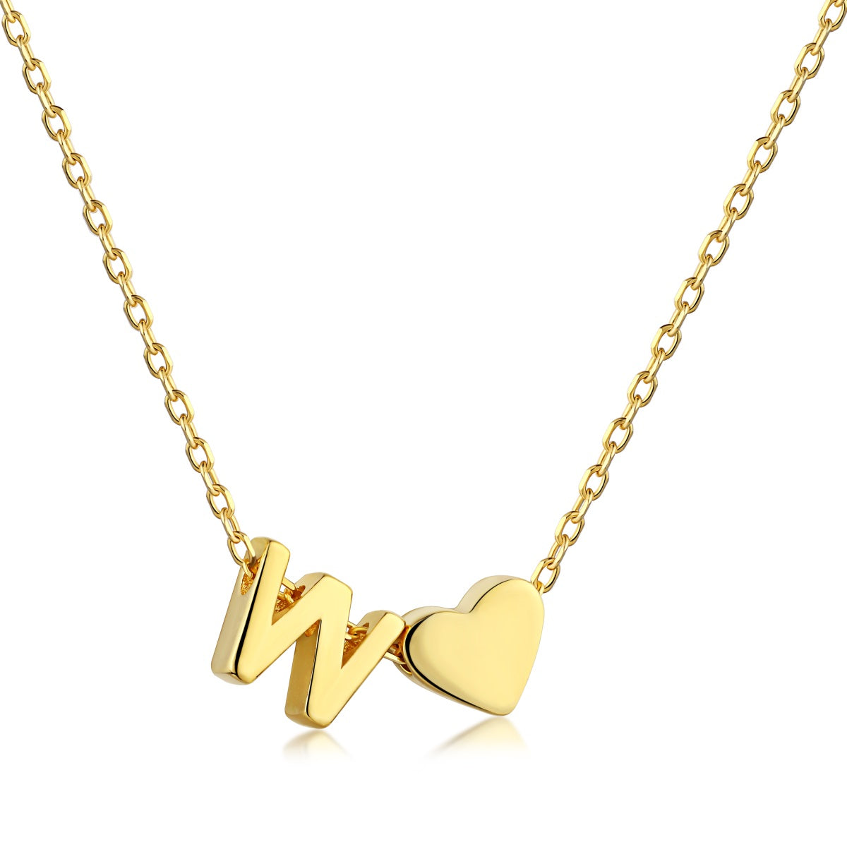 Cadena baño Oro 18K con Dije corazón y letra W