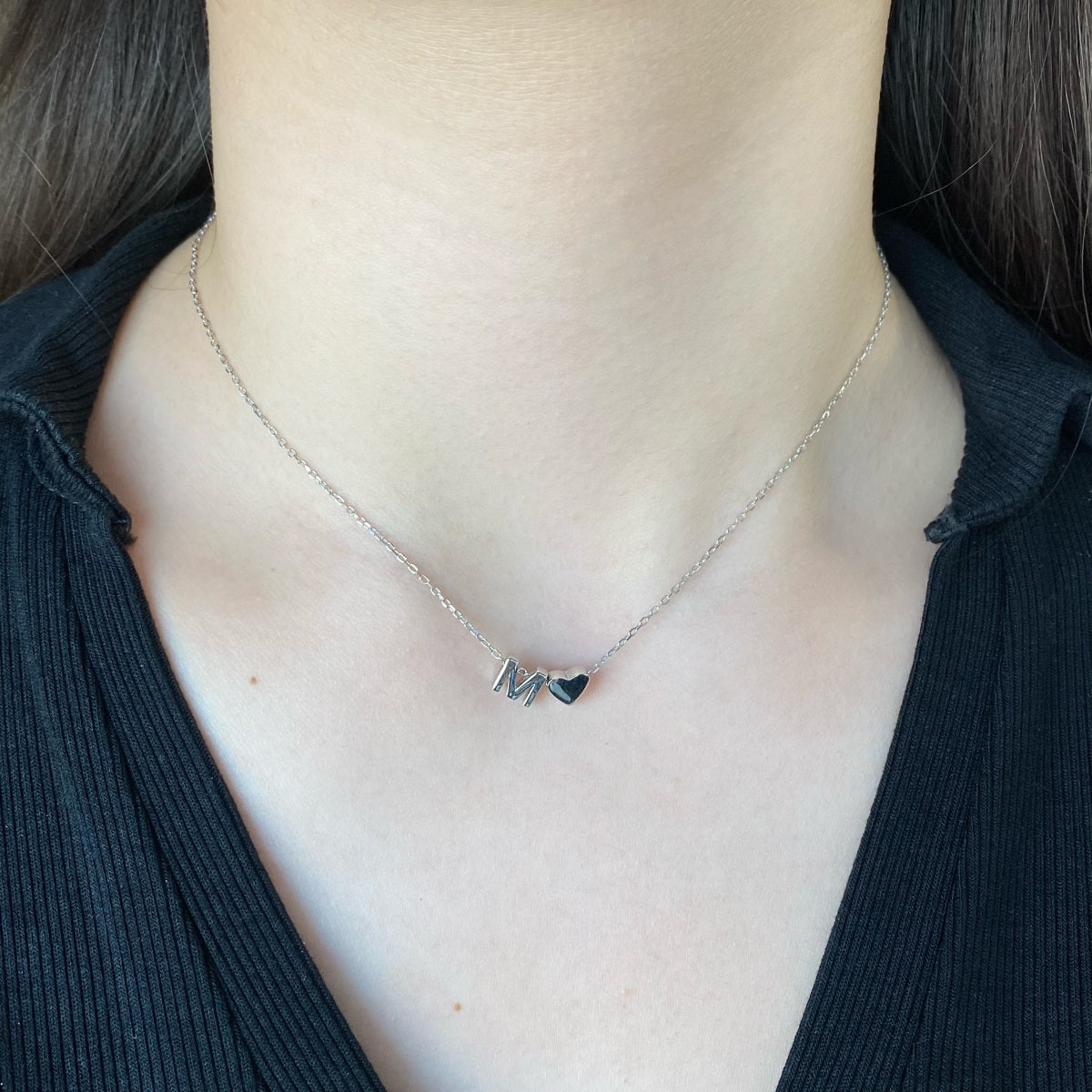 Cadena Plata 925 con dije corazón y letra M