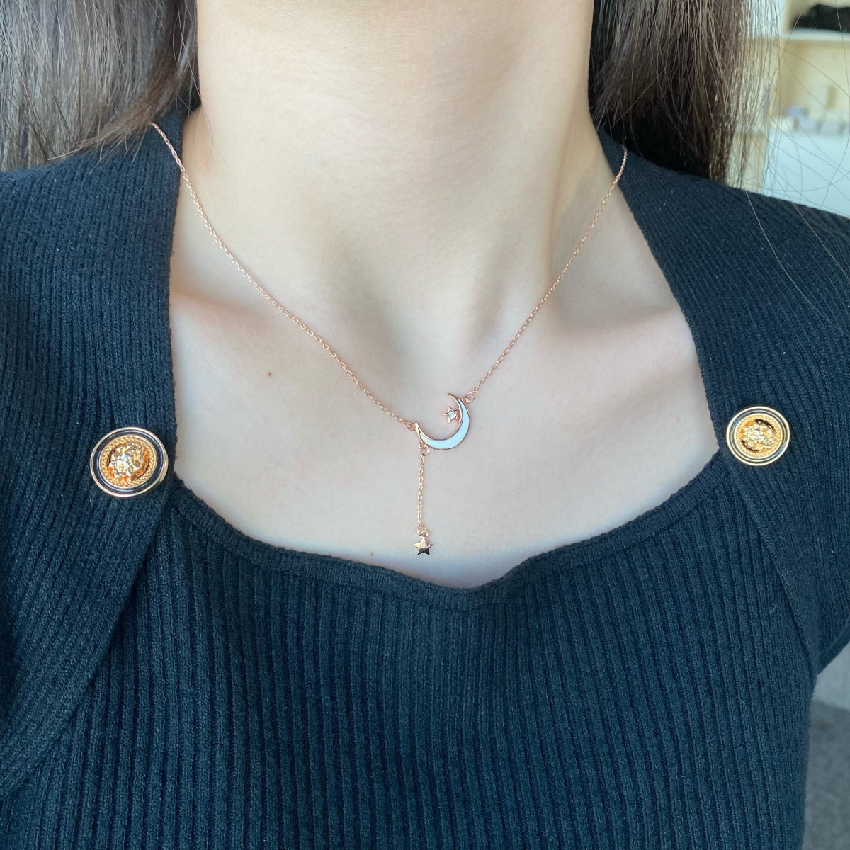 Cadena baño Oro rosa con dije Luna-Estrella