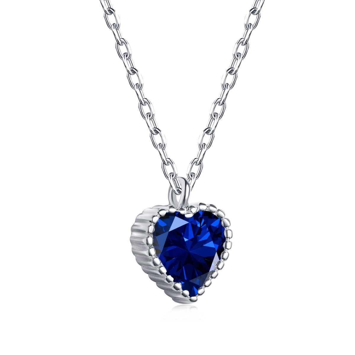 Cadena plata con dije de Zirconia corazón azul Indigo