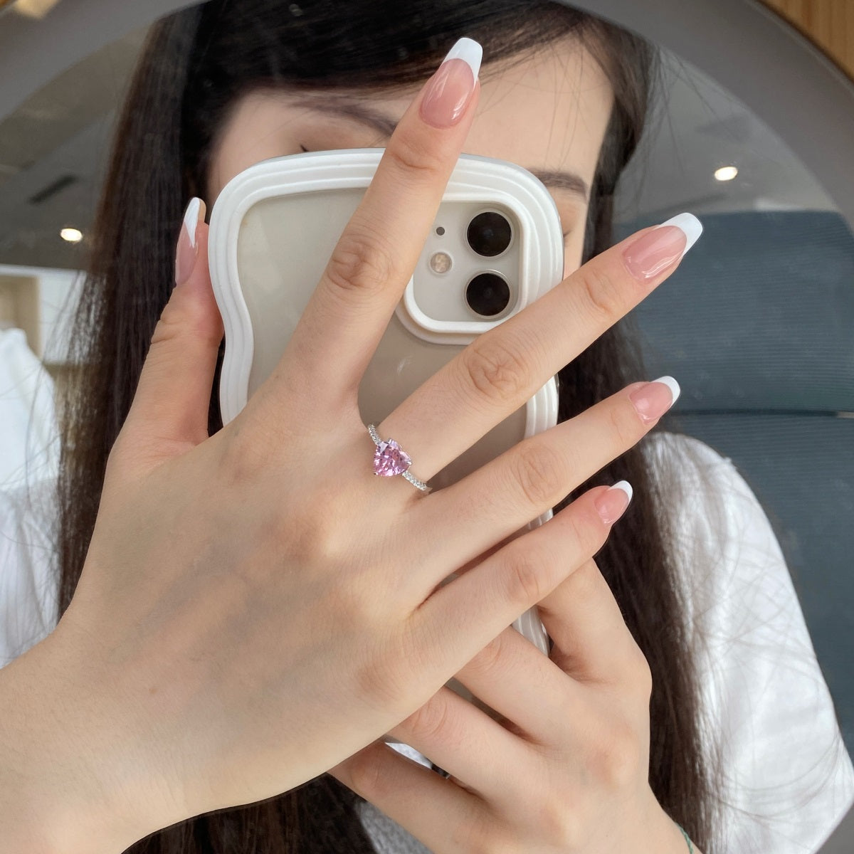 Anillo plata zirconia corazón rosa