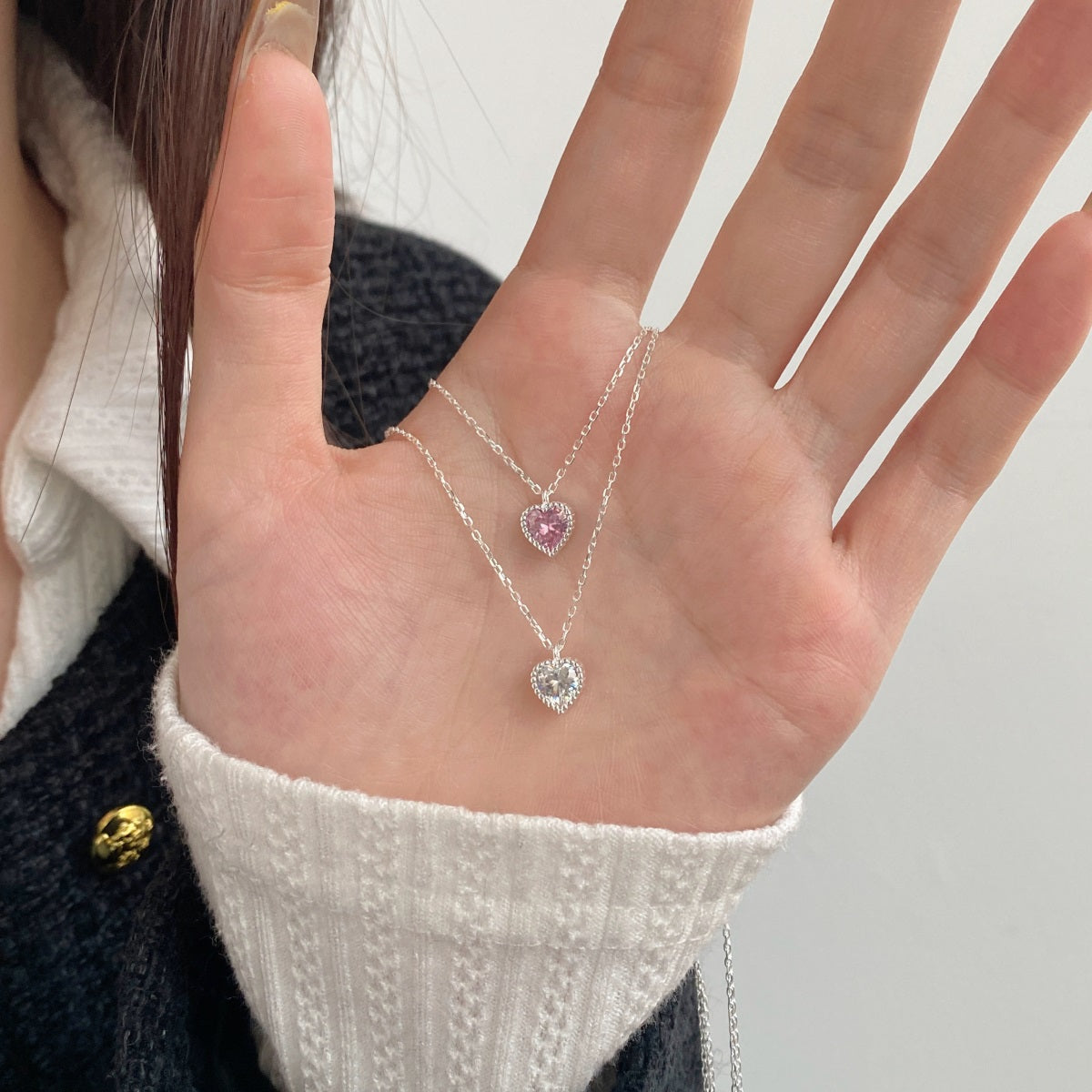 Cadena Plata con dije Zirconia corazón rosa