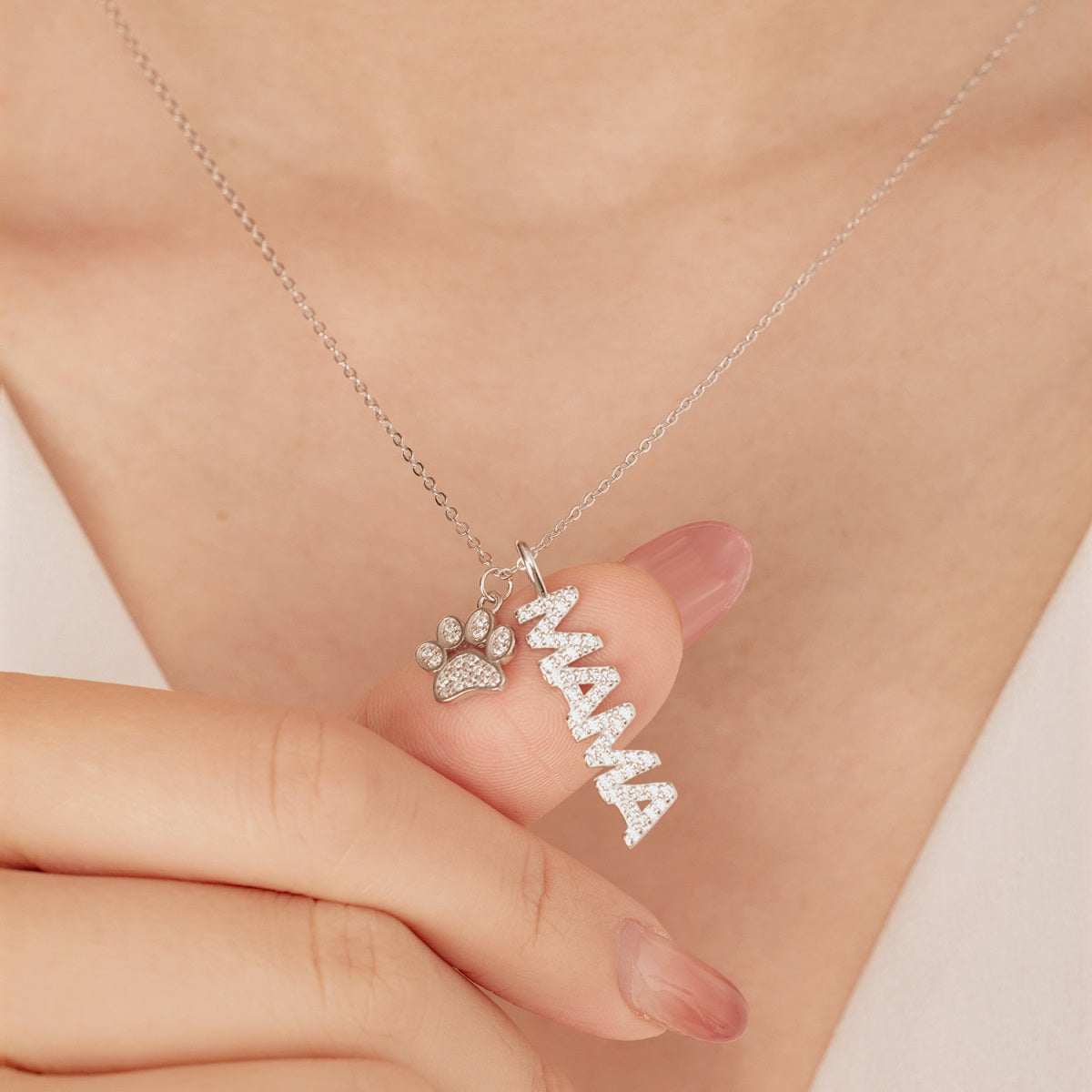 Cadena MAMA HUELLA Plata 925-Zirconias blancas