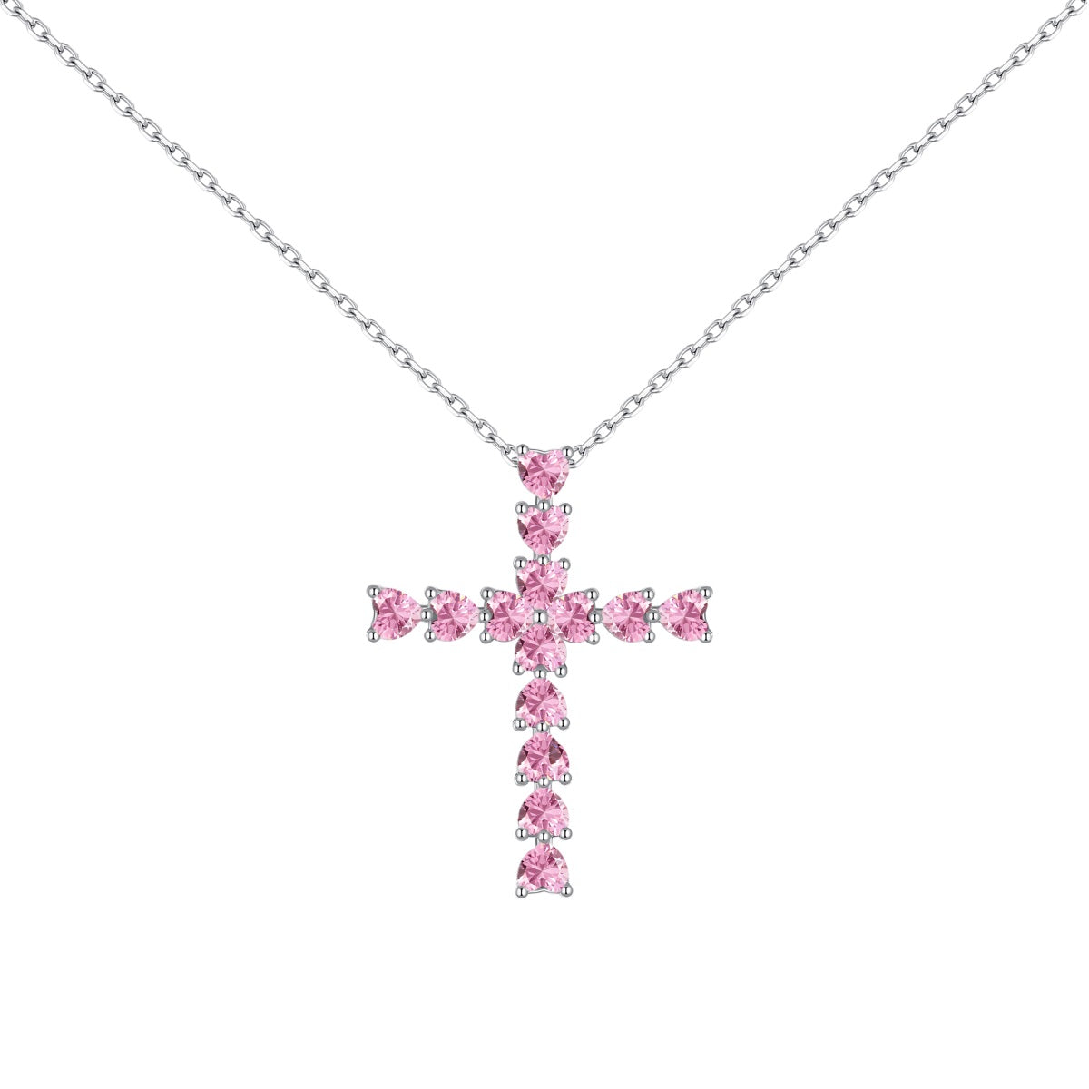 Cadena Cruz Zirconias rosas
