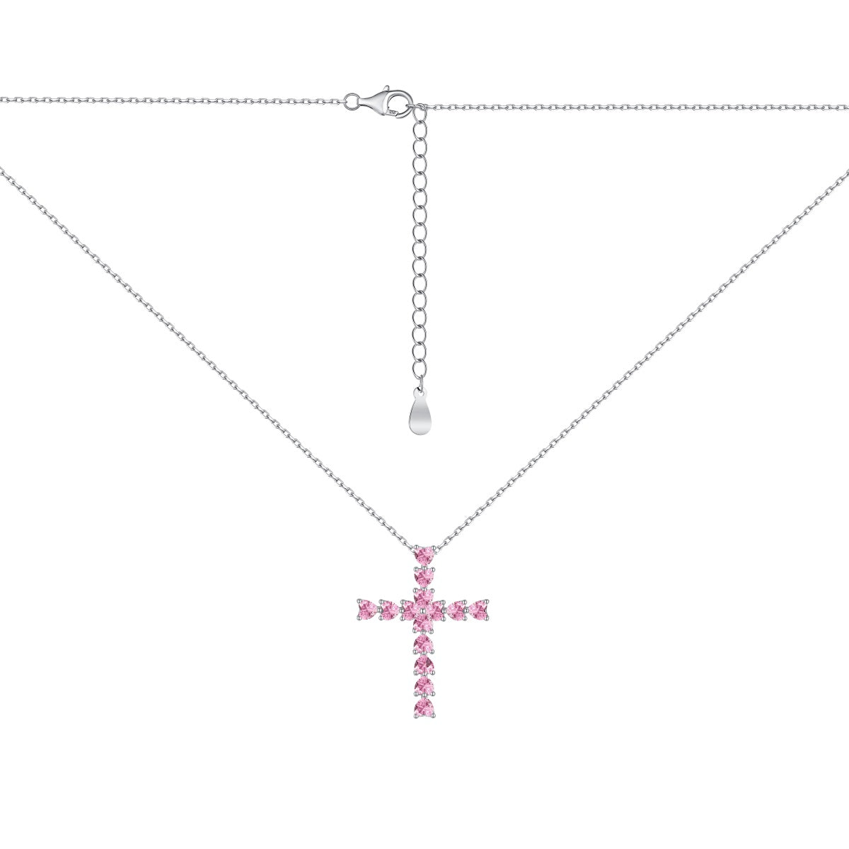 Cadena Cruz Zirconias rosas