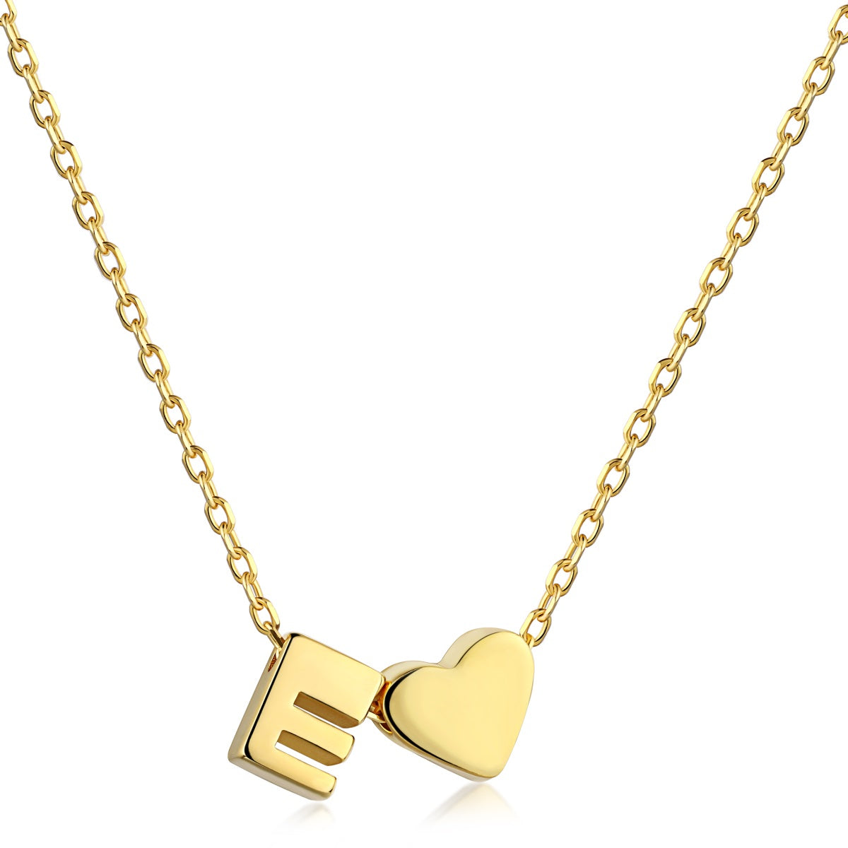 Cadena con baño Oro 18K con dije corazón y letra E