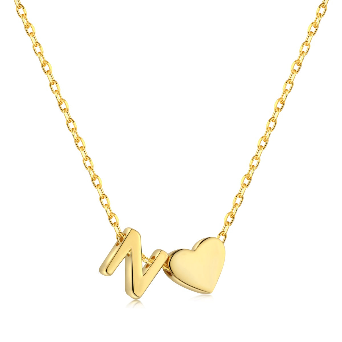 Cadena baño de Oro 18 K con dije corazón y letra N