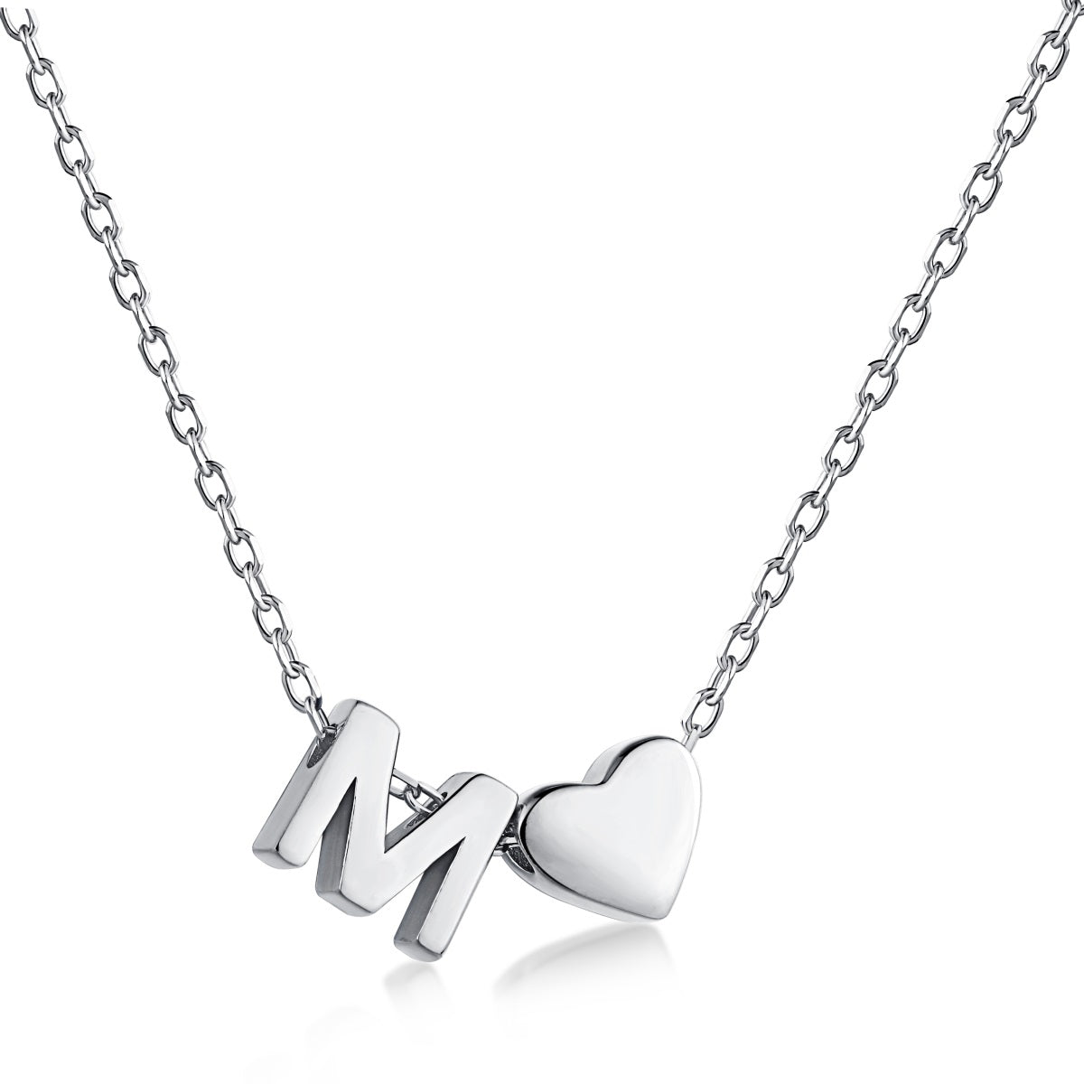 Cadena Plata 925 con dije corazón y letra M