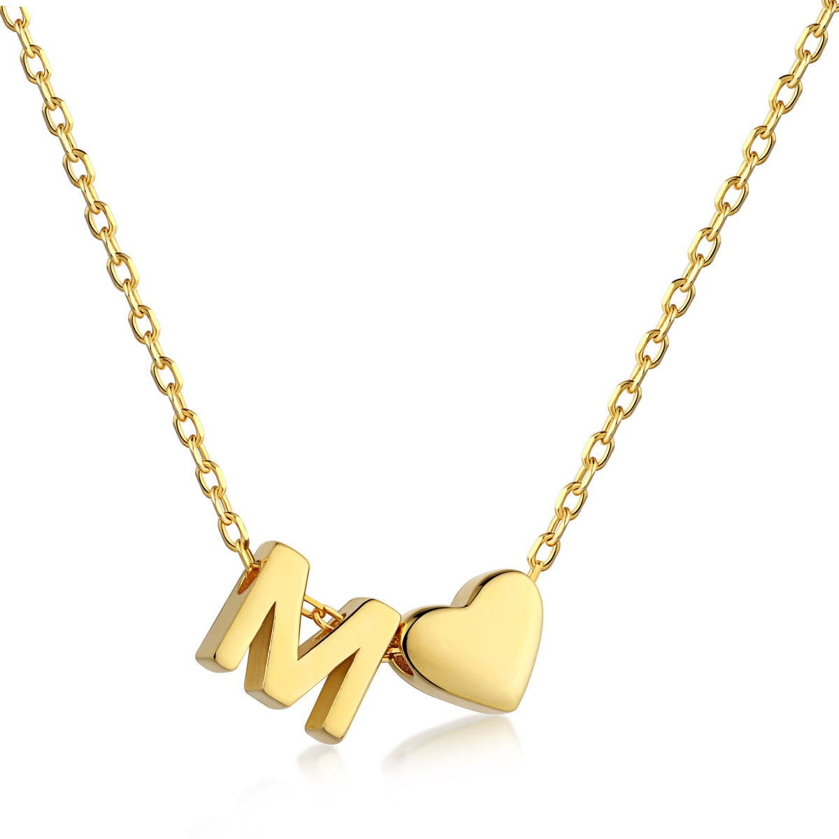 Cadena baño Oro 18K con dije corazón y letra M