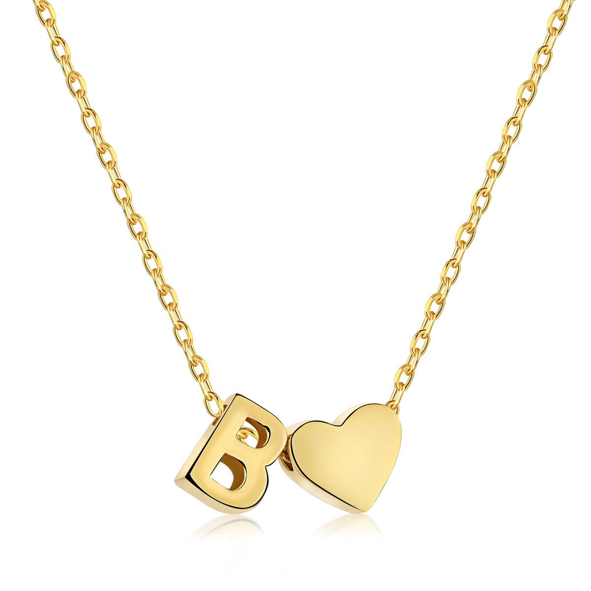 Cadena baño de Oro 18K con dije corazón y letra B