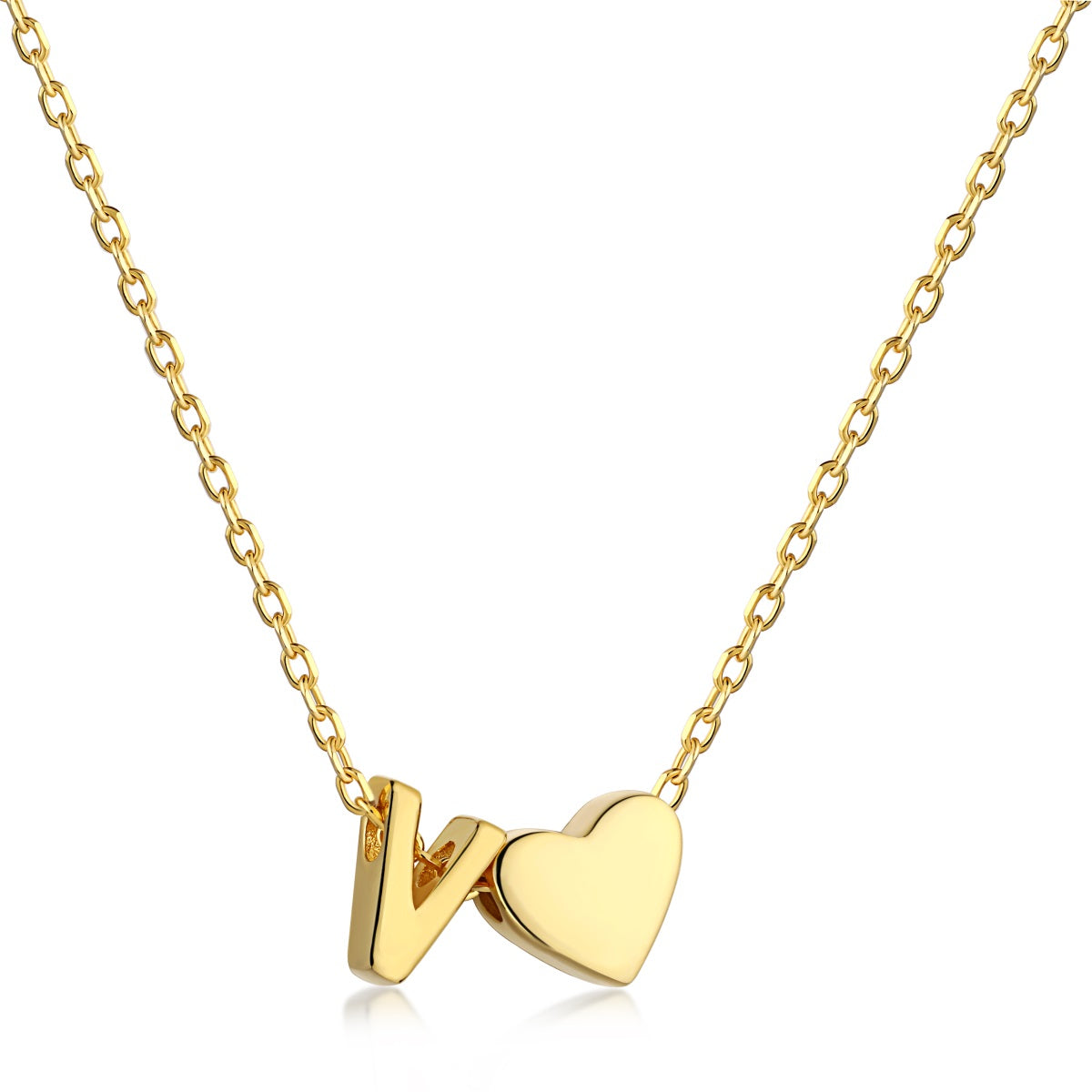 Cadena baño Oro 18K con dije corazón y letra V