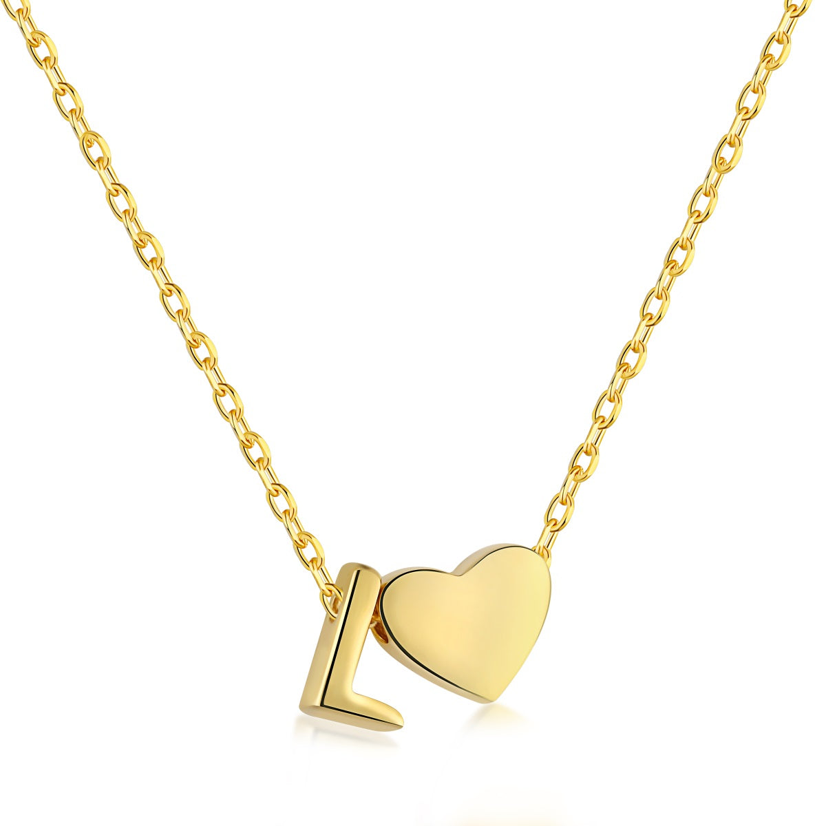 Cadena baño de Oro 18K con dije corazón y letra L