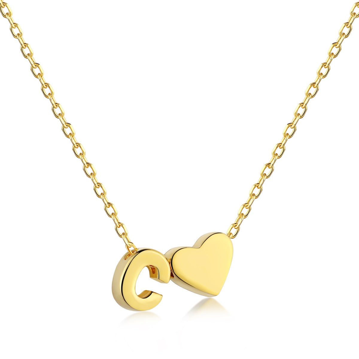 Cadena baño Oro 18K con dije corazón y letra C