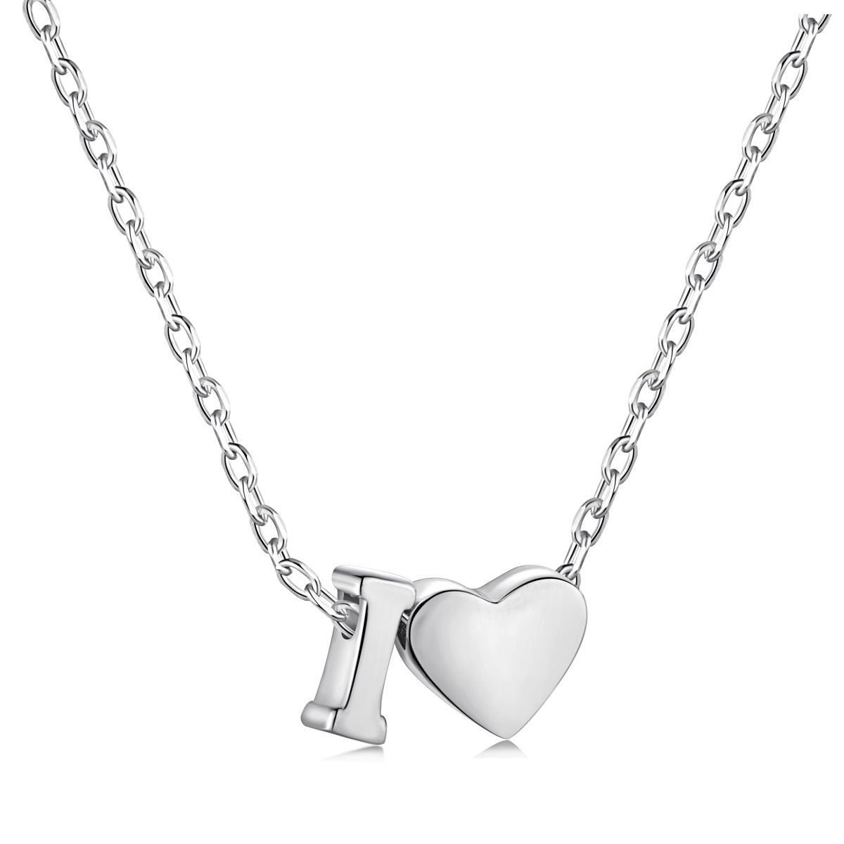 Cadena de plata 925 con dije corazón y letra I