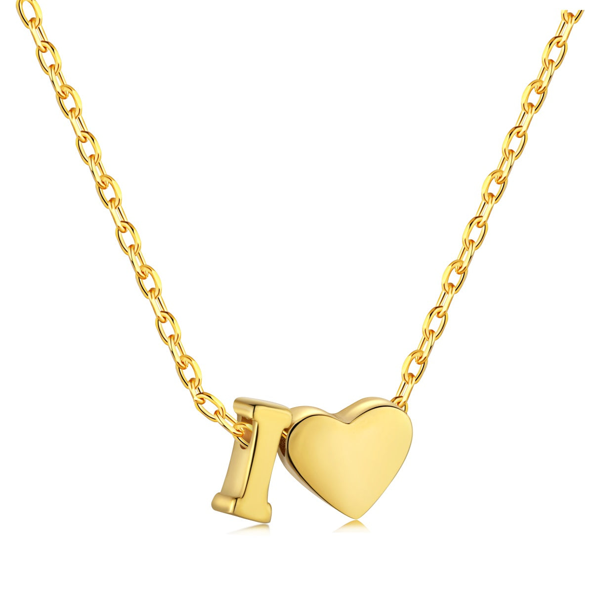 Cadena baño Oro 18K con dije corazón y letra I