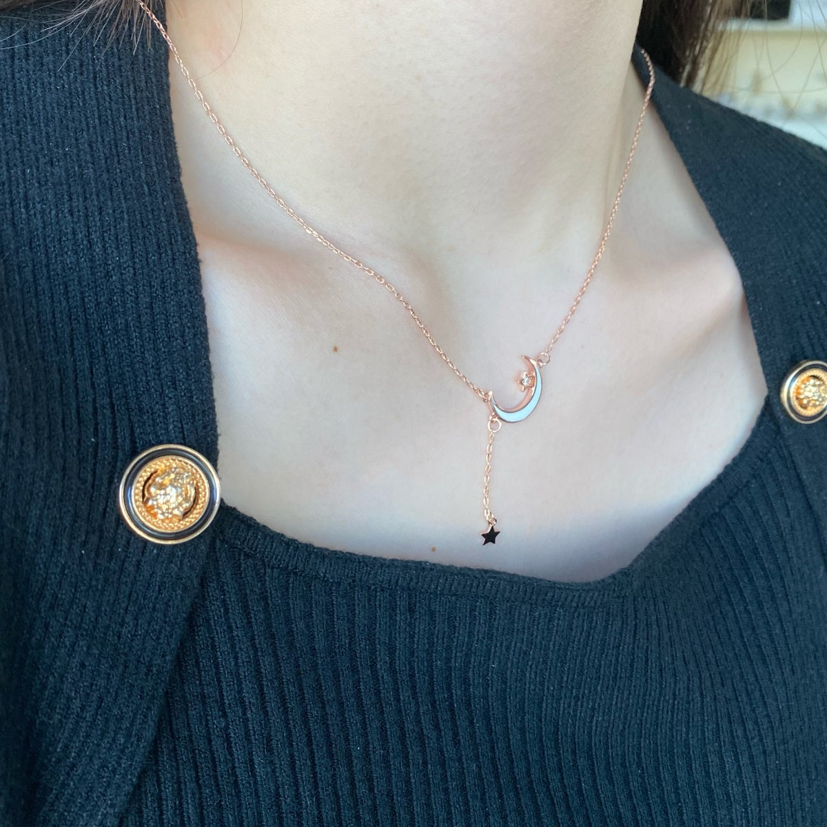 Cadena baño Oro rosa con dije Luna-Estrella