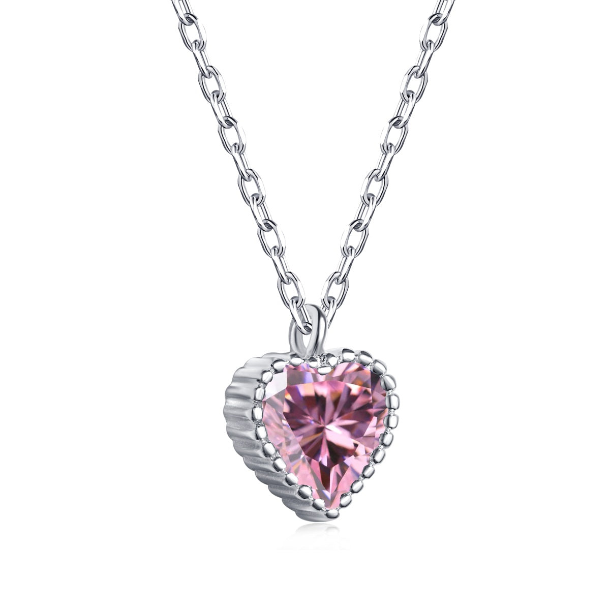 Cadena Plata con dije Zirconia corazón rosa