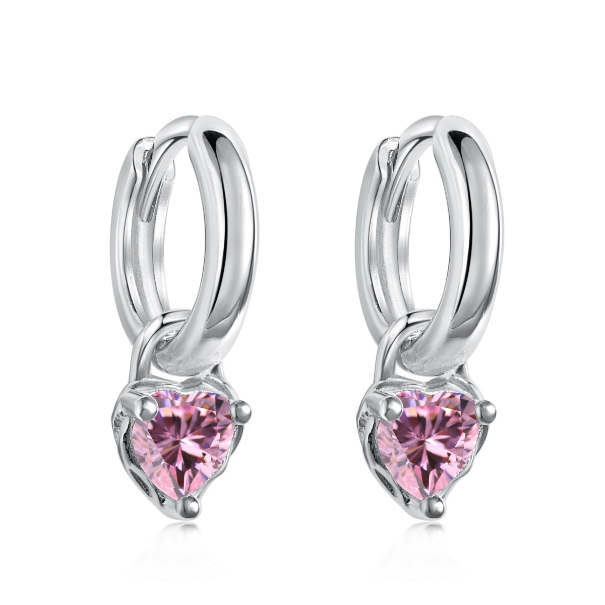 Arracada pequeña plata con zirconia rosa forma de corazón