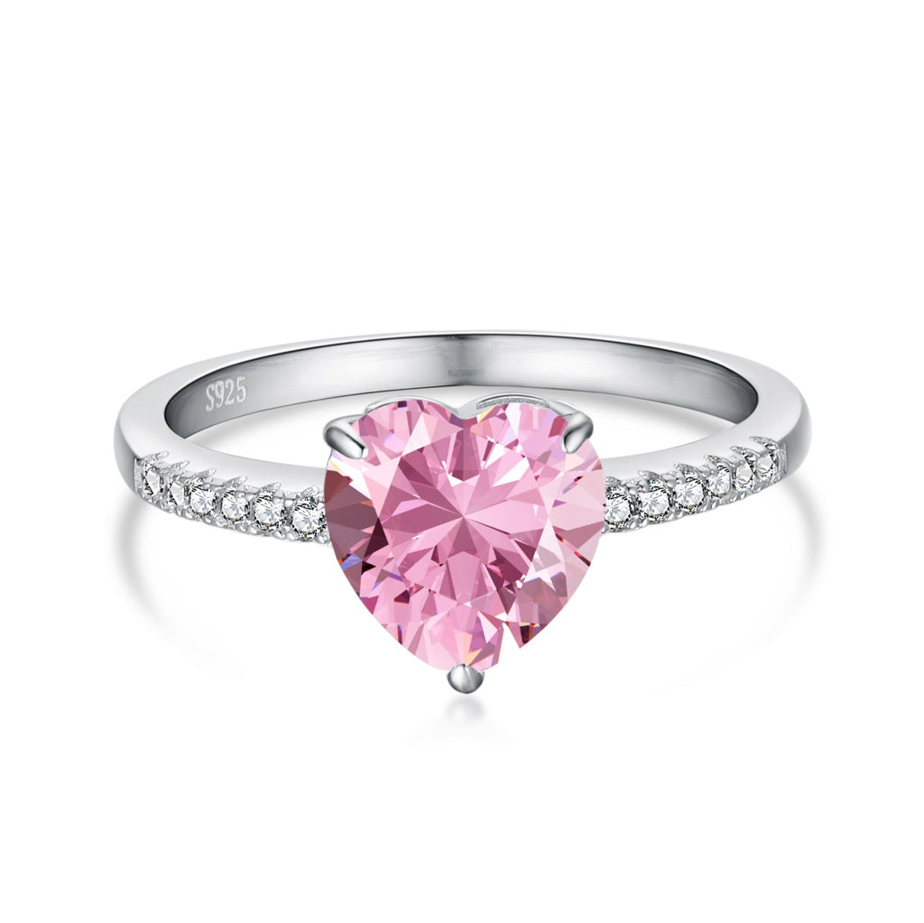 Anillo plata zirconia corazón rosa