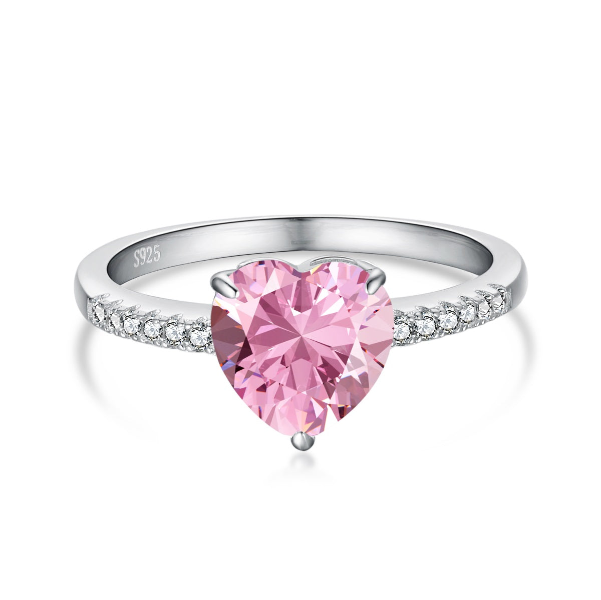 Anillo plata zirconia corazón rosa