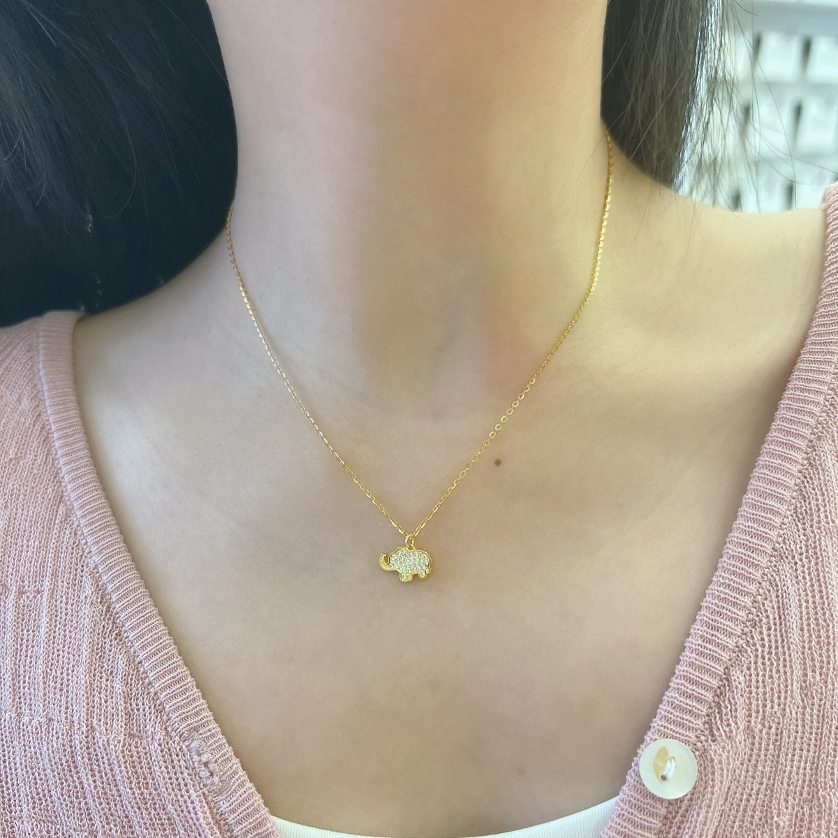 Cadena Dije Elefante Zirconias blancas