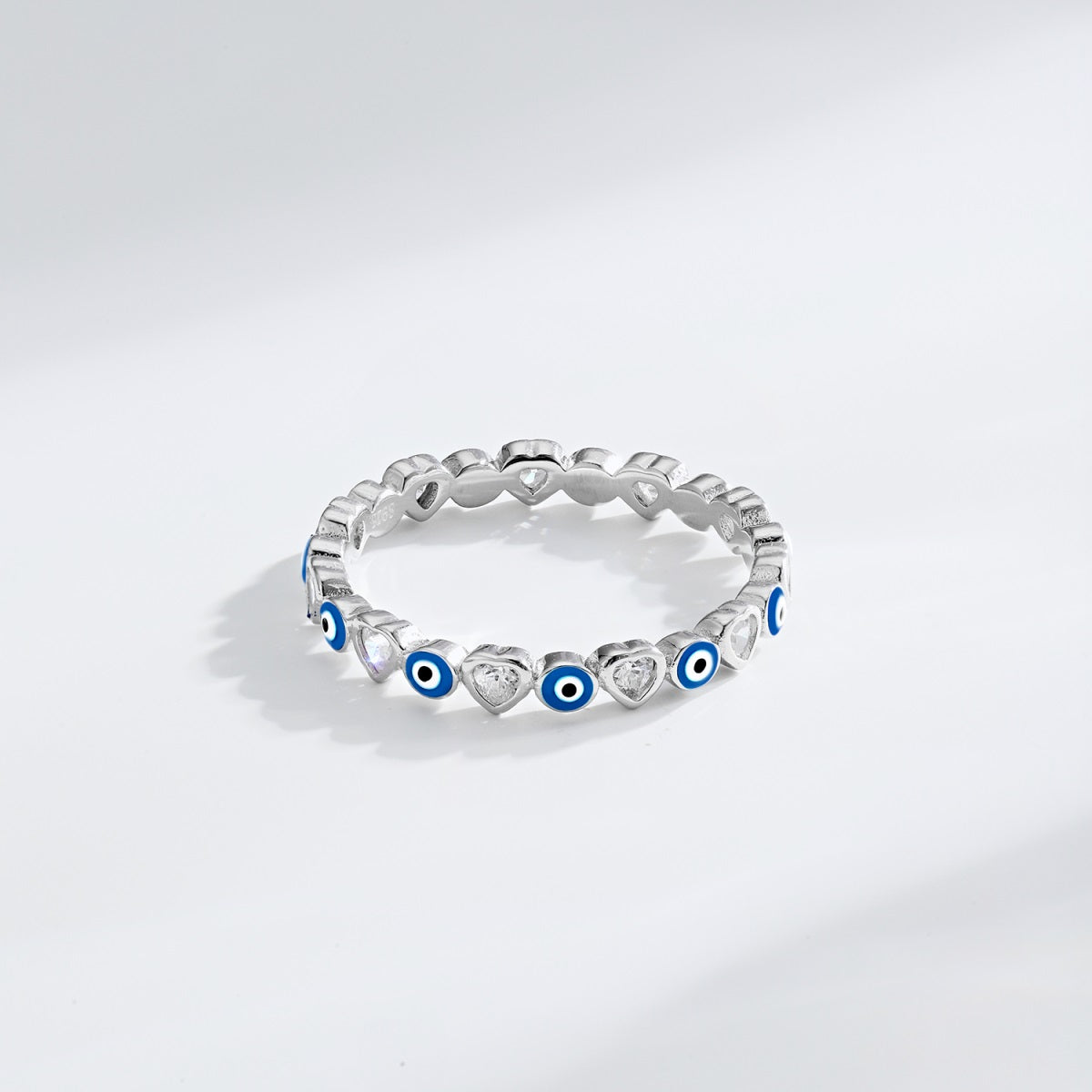 Anillo plata ojitos azul-zirconia corazón