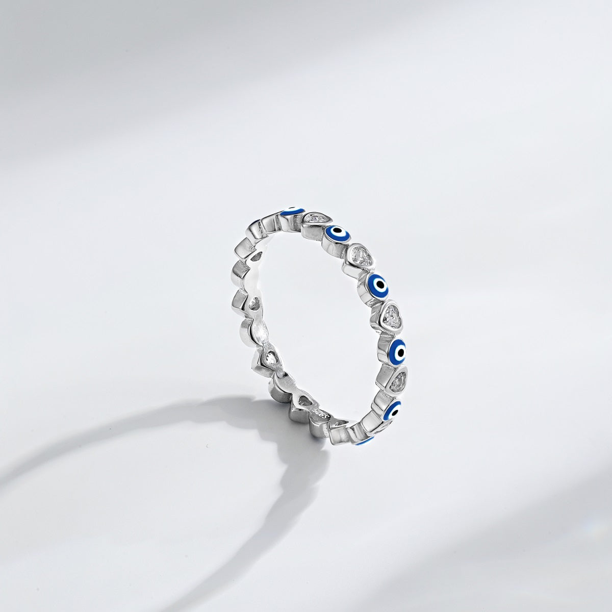 Anillo plata ojitos azul-zirconia corazón