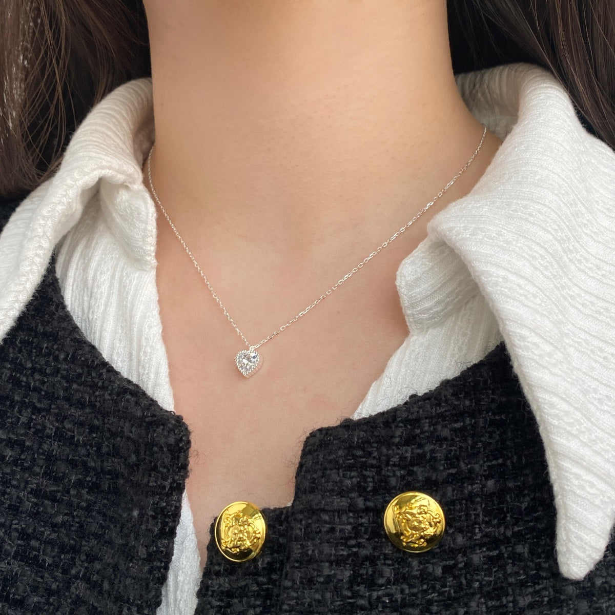 Cadena Plata con dije zirconia corazón blanca
