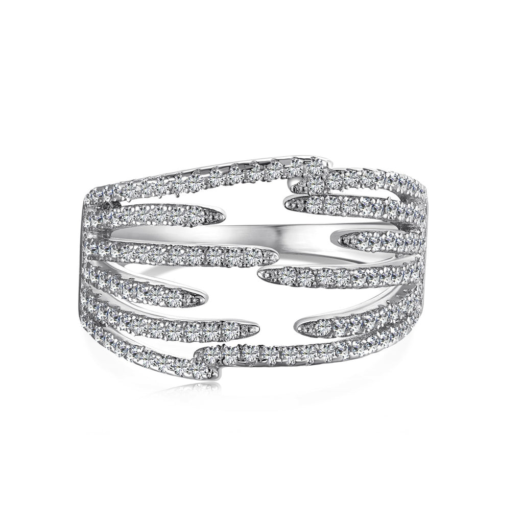 Anillo Plata-zirconias blancas asimétrico