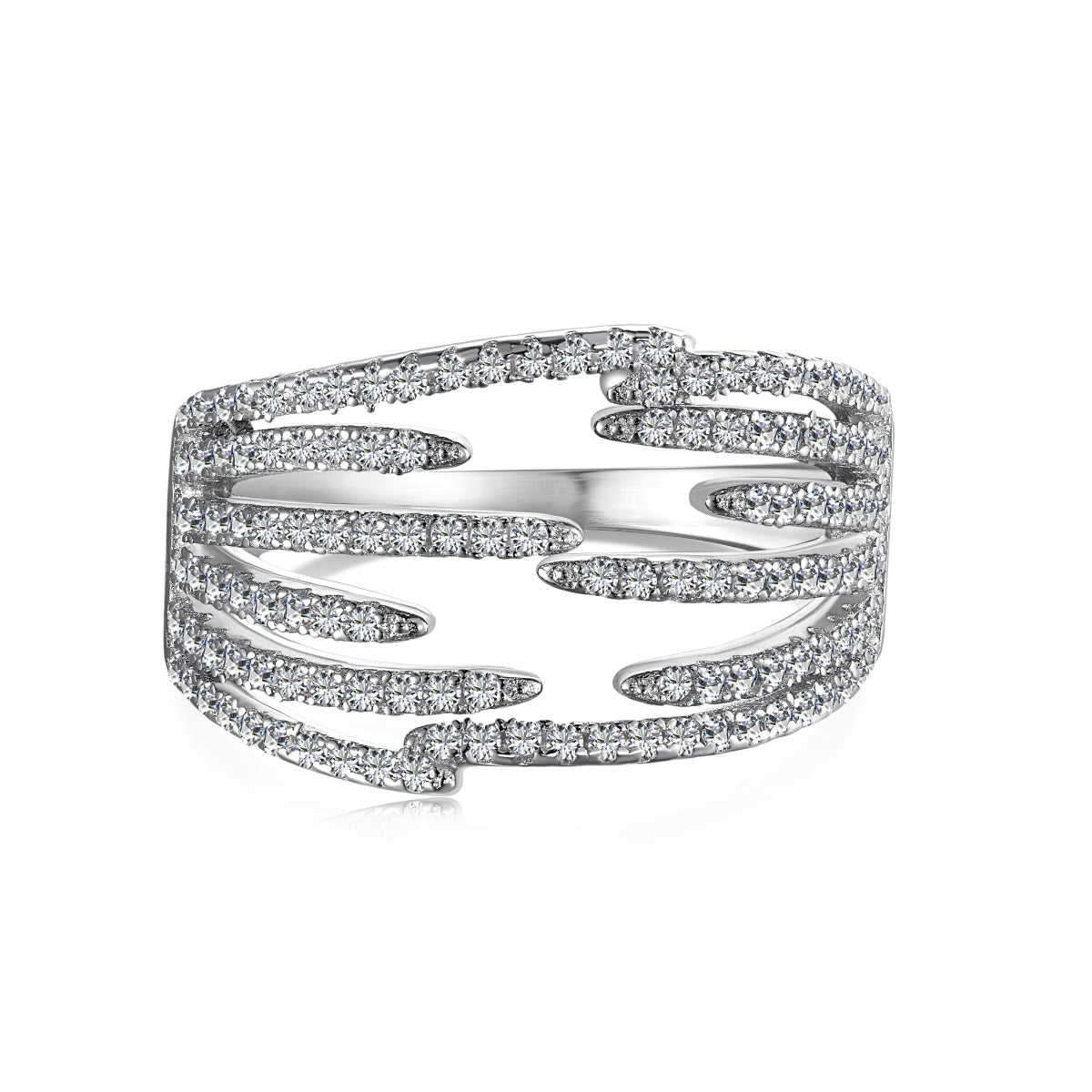 Anillo Plata-zirconias blancas asimétrico