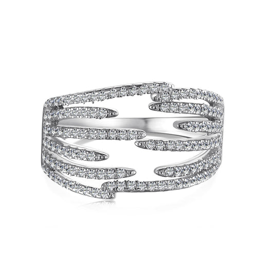Anillo Plata-zirconias blancas asimétrico