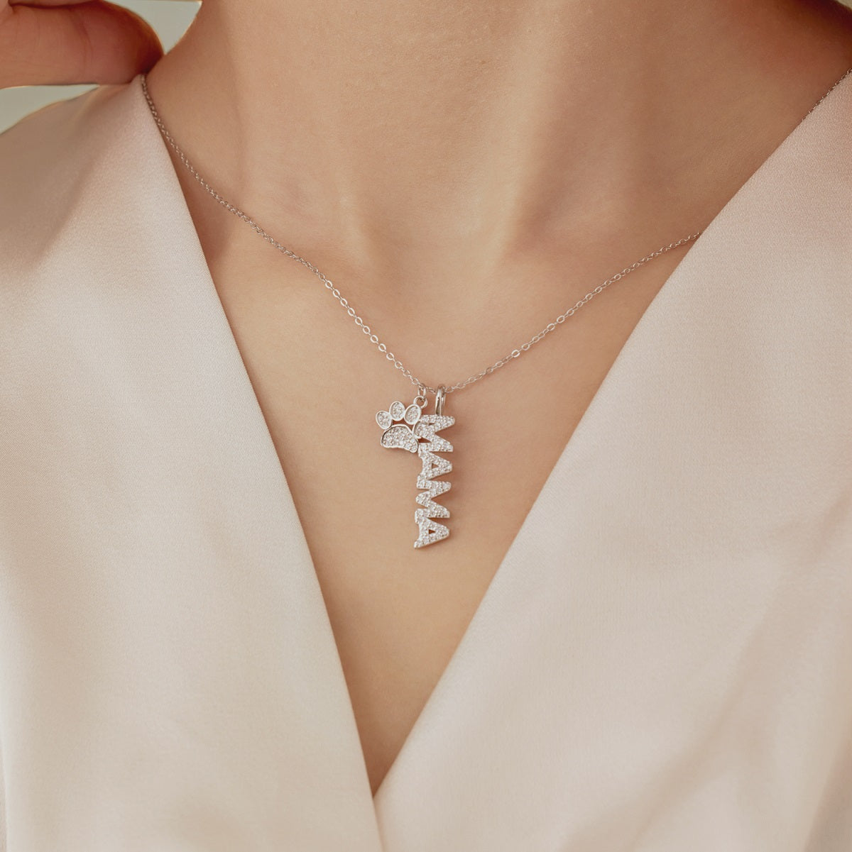 Cadena MAMA HUELLA Plata 925-Zirconias blancas