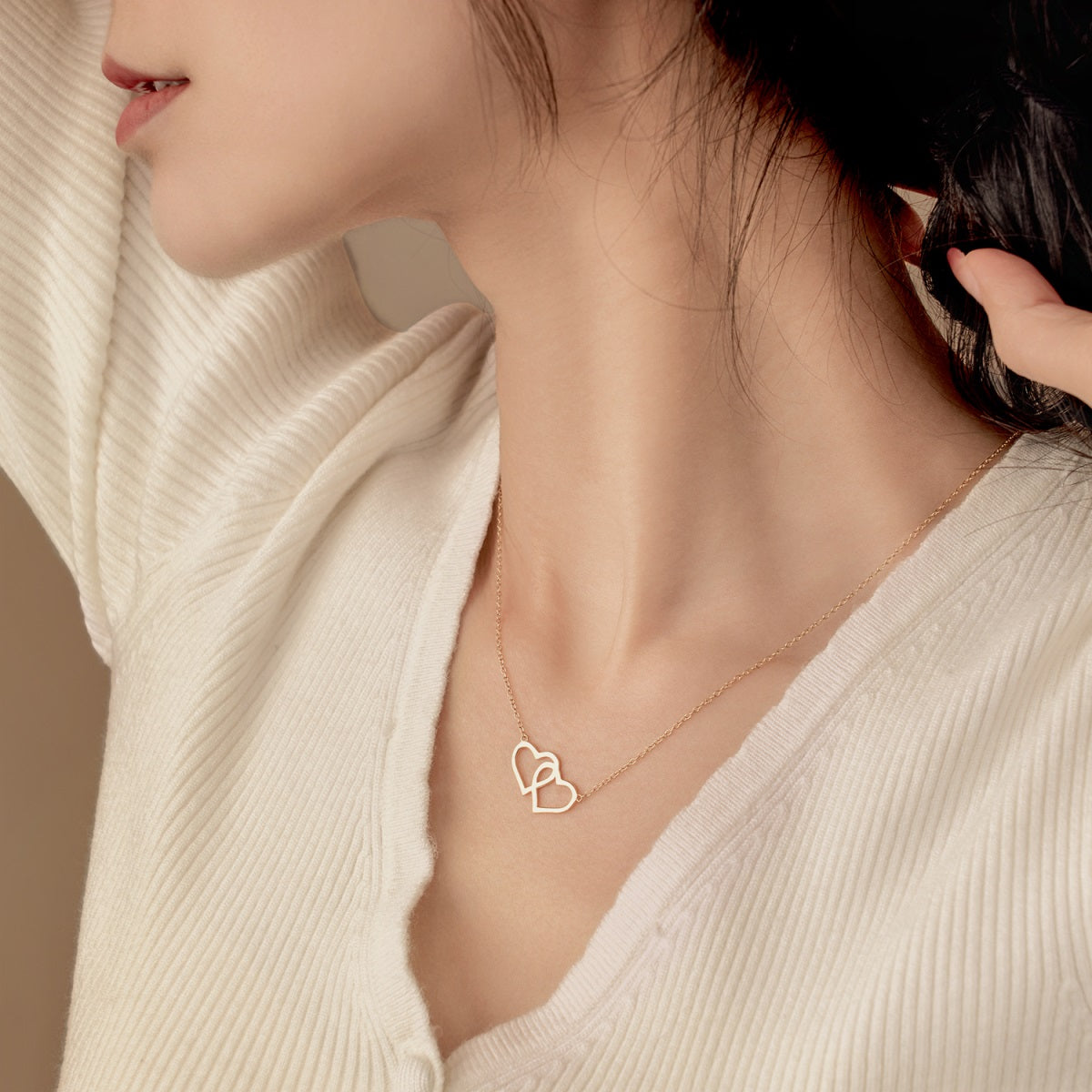 Cadena doble corazón baño de oro 18 K sobre plata 925