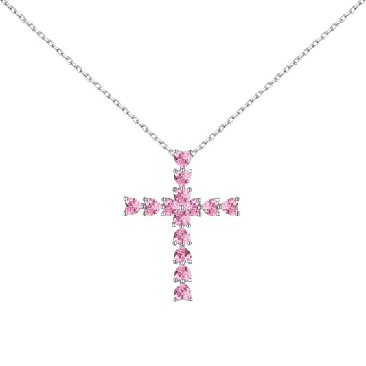 Cadena  Cruz Zirconias rosas