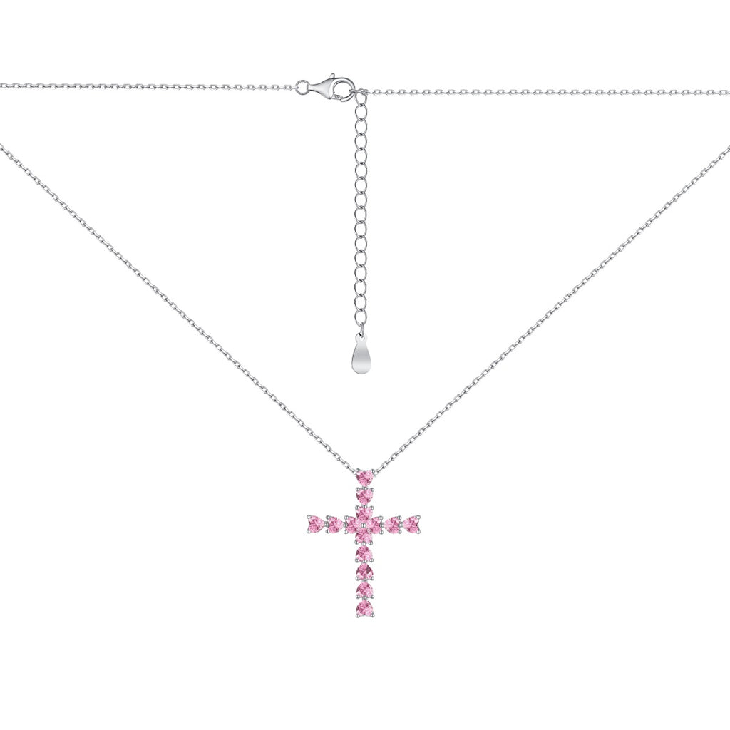 Cadena  Cruz Zirconias rosas